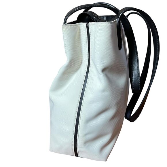 Coach Tote Bag Womens Medium White Canvas Black Leather Shoulder Purse L3J-7441 - Picture 3 of 12